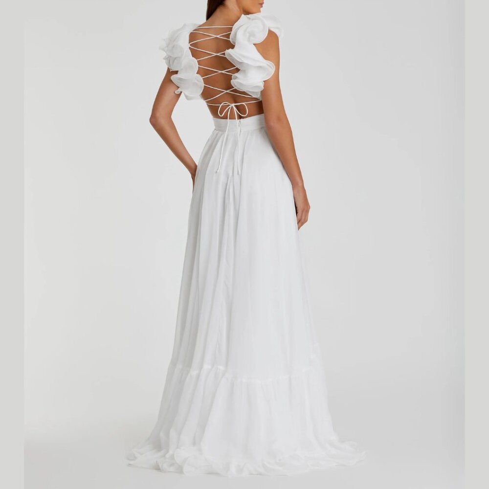 Mac Duggal 67911 Size 4 White Indy Ruffle Tiered Cut-Out Chiffon Gown Maxi Dress - Picture 6 of 6